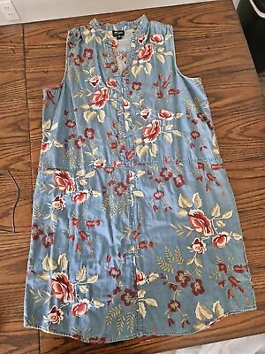 Beige By ECI Blue Denim Floral Embroidered Sleeveless Shift Dress Size M • $15.99