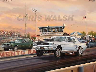 Mustang Match Race At Sacramento Raceway Ca By Artist Chris Walsh • $20