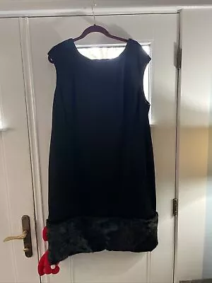 NWT A BY ADRIENNE LANDAU LITTLE BLACK DRESS WITH FAUX FUR HEM BORDER *RARE* 1x • $50