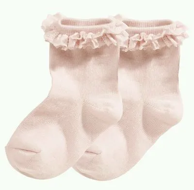 GIRLS FRILLY TRIM COTTON ANKLE PARTY SOCKS PINK (ideal For Ballet - Not Exams) • £5.45