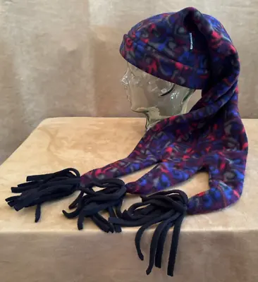 Obermeyer Long Fleece Ski Hat Jester Peaked Cap Scarf Purple Vintage Unisex • $44.50