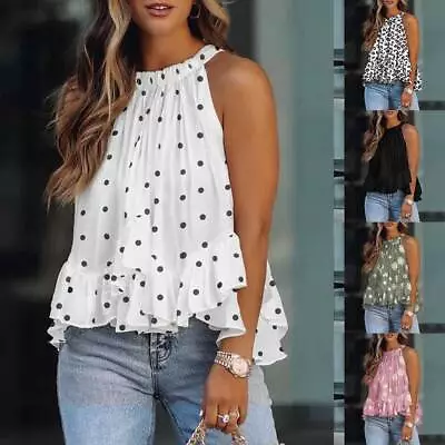 £3.69 • Buy Women Sexy Halter Neck Frill Ruffle Tank Top Vest Summer Beach Sleeveless Blouse
