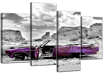 Large Abstract Purple Canvas Wall Art Pictures Set XL Prints Car 4144  • £54.39