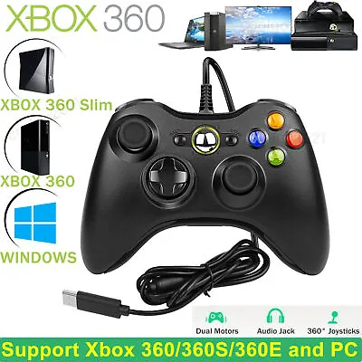 Wired Controller For Microsoft Xbox 360/360Slim/360EPC Windows 11/10/8/7 -Black • $16.89