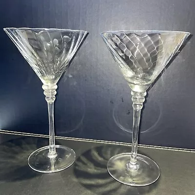 Martini Glasses X 2 Swirl Pattern Long Stem Clear Glass Entertaining Elegant • $25