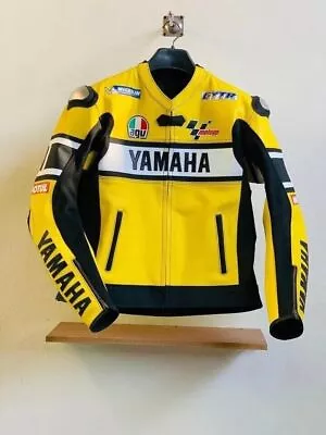YAMAHA Motogp Yellow Motorbike Cowhide Leather Jacket Comfy & High Quality • £154.96