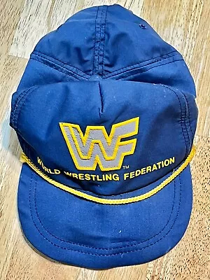 Vintage WWF World Wrestling Federation 1985 Adjustable Hat Blue Made In The USA • $11.50
