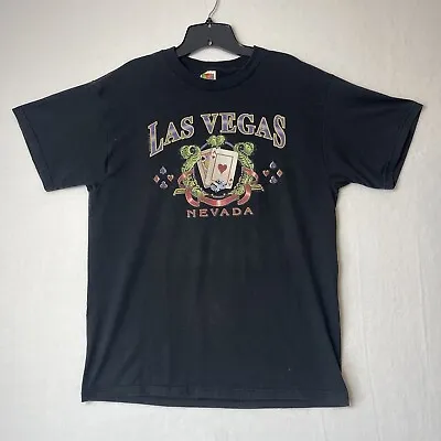 Las Vegas FOTL Best T Shirt Men’s Size L Black Gambling Poker Cards Chip Vintage • $9.74