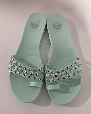 Vincent Camuto Women's Edolyn Turquoise Studded Toe Loop Slide Sandal Sz 9 • $15