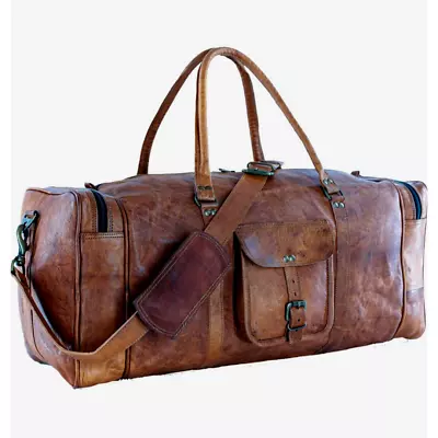 Genuine Leather Duffle Weekend Bag Unisex Sports Travel Luggage Handbag Holdall • £49.99