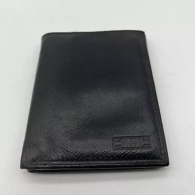 Slim Fossil Black Soft Smooth Pebble Leather Men's Wallet Bi Fold 10 Slot • $8.91