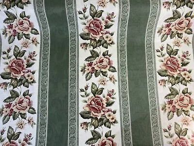 Vintage Cabbage Rose Damask Green Pink Upholstery Fabric Yard Mill Creek Fabric • £8.76