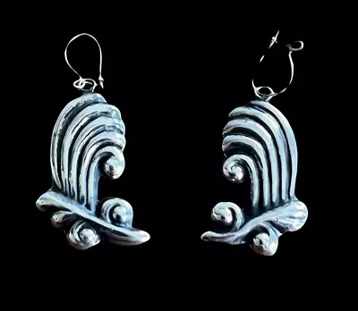 Vintage Taxco Mexico Sterling Silver Art Deco Wave Scroll Earrings • $195