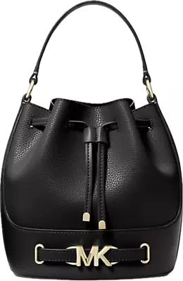 Michael Kors Reed Medium Belted Bucket Messenger Crossbody Leather Bag Mk Black • $114.95