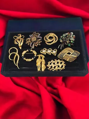 Vintage To Now Lot Of 10 Goldtone Brooch Pins Monet 1928 AIC • $39.99