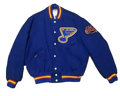 $209.24 • Buy Vintage St Louis Blues NHL Bomber Hockey Patches Letterman Jacket DeLong Size 44