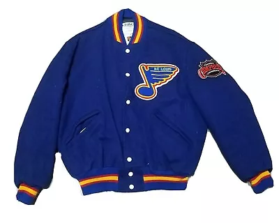 $230.16 • Buy Vintage St Louis Blues NHL Bomber Hockey Patches Letterman Jacket DeLong Size 44