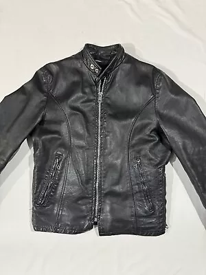 Vintage Lesco Men’s Black Leather Moto Cafe Racer Biker Jacket Size 38 • $89.99