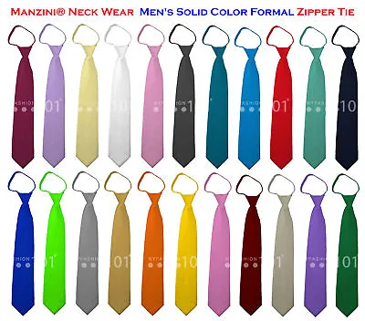 Manzini® Neck Wear Men's Solid Color Ready Knot Pre Tied Formal Zipper Tie • $10.99