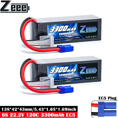 Zeee 6S Lipo Battery 3300mAh 22.2V 120C EC5 Soft Case For RC Car Truck Boat 2x • £97.99