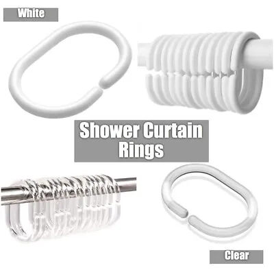 White Shower Curtain Rings Hooks Bathroom Plastic Strong Pole Rail Guide Hanger • £1.50