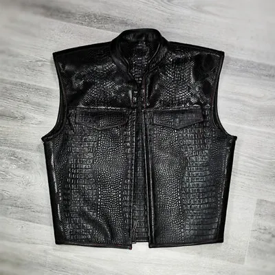 Black Crocodile Alligator Faux Leather Skin Jacket Handmade Jacket.Vest • $84.99