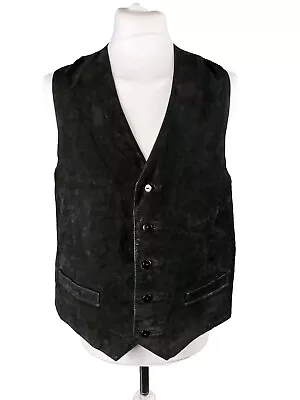 Vintage Men's Black Leather Suede Western Waistcoat Gilet Vest Size 46 Cowboy • £24.95