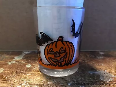 Vintage HALLOWEEN Glass Cup Votive Candle Holder JACK-O-LANTERN BAT CAT TREE #3 • $19.99