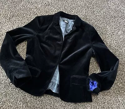 J. Crew Jacket Blazer Size 10 Black Velvet Soft Hook Front Ruffle Cuff  (H8) • $39