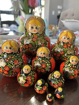 Vintage Russian Nesting Dolls 10pc Set  Hand Painted – Beautiful Detail Signed • $24.99