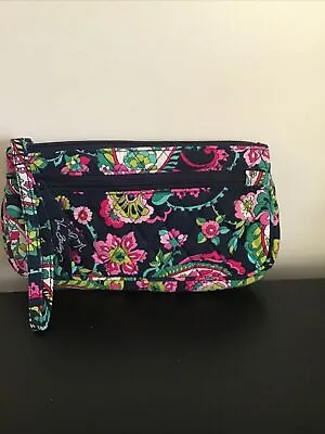 Vera Bradley Zip Wristlet Mini Wallet Navy Blue Pink Floral • $9.99