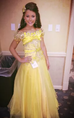 Custom One-Of-A-Kind Yellow Glitz WINNING Pageant Gown Teen Girls Size 10/12/14 • $750
