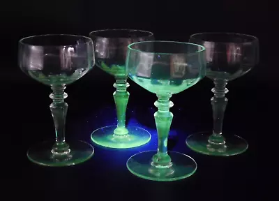 4 ~ Vintage Optic Clear Champagne Coupe Cocktail Glasses Martini Glows 365 UV • $40.80