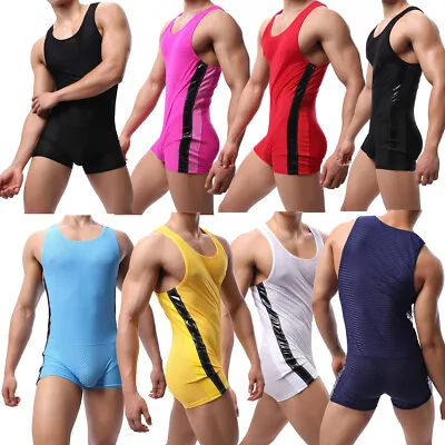 Mens Mesh Breathable Bodysuits Wrestling Singlet Leotard Gay Jumpsuits Swimwear • £18.18