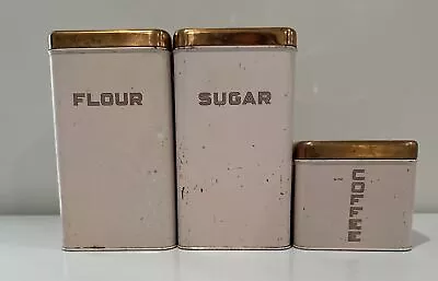 Vintage Lincoln Beautyware Pink W Copper Lids Flour Sugar Coffee Canisters • $25