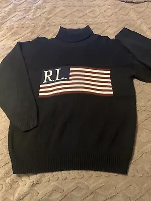 Polo By Ralph Lauren American Flag Turtleneck Logo Sweater VTG 90’s XLG • $109.99