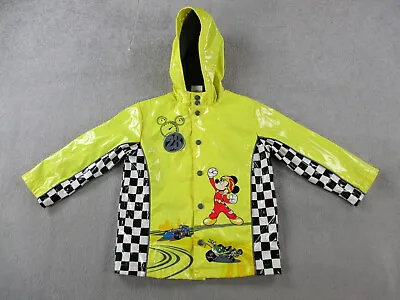 Disney Jacket Boys 4 Yellow Checkered Mickey Mouse Racing Cars Waterproof Rain • $10