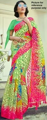 Indian Fancy Brasso Saree #SDH 005 (Parrot Green) / Sari / Salwar / Bollywood • $100