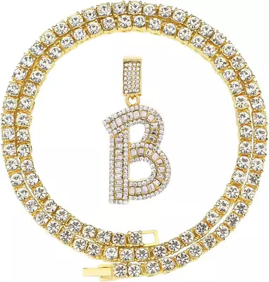 Bling Silver Or Gold Baguette Initial Letter Necklaces For Men And Women Iced O • $27.69