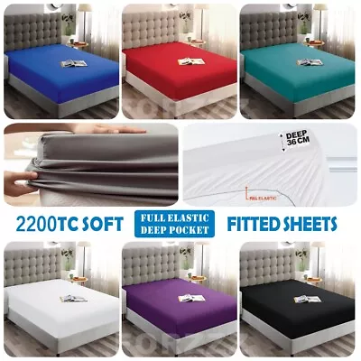 $18.49 • Buy 2200TC Luxury Deep Soft Bottom Fitted Sheet Cover King/Queen/D/King Single Bed