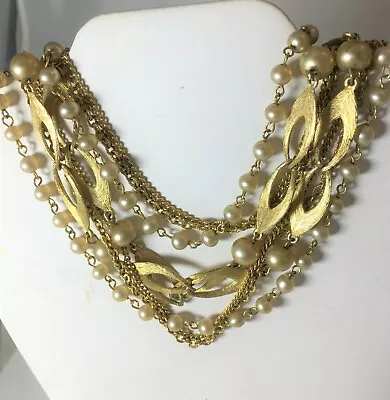 Pakula Necklace Signed Vintage 7 Multi Strand Statement Faux Pearl 60's • $22.88