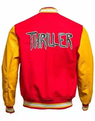 Men's MJ Thriller Michael Jackson Red M Logo Wool Varsity Letterman Jacket • $69.99