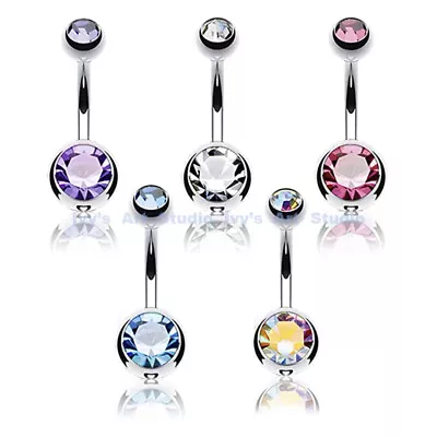 1pc Surgical Steel Double Zirconia Gem Belly Button Navel Ring Bar Piercing • $3.60