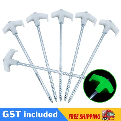$8.78 • Buy 15x Heavy Duty Steel Screw / Drill Camping Tent Pegs With Glow In The Dark Head