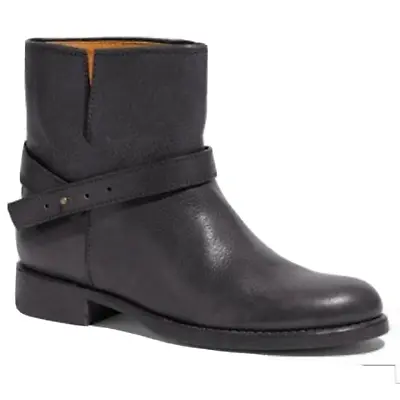 Madewell Biker Boot Moto Brass Strap Ankle Bootie Black Leather Womens 7.5 03827 • $59.89