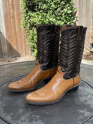 Vintage Justin Cowboy Western Two Toned Leather Boots Mens Size 11.5 AAA • $40