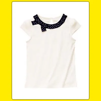 NWT Girls 7 Gymboree BEE CHIC Short Sleeve SHIRT TOP Black Polka Dot Ivory TWINS • $10