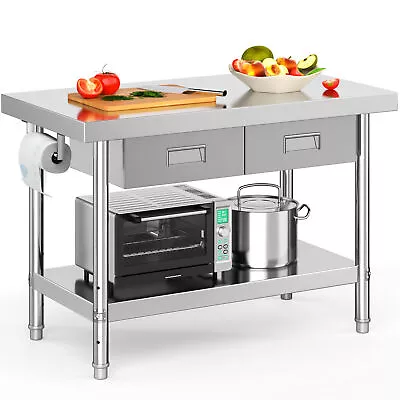 48  × 24  Stainless Steel Table Work Table Metal Table Prep Table With 2 Drawers • $288.99