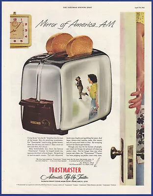 Vintage 1952 TOASTMASTER Toaster Chrome Kitchen Appliance Ephemera 50's Print Ad • $12.95