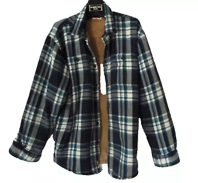 Vtg WRANGLER Sherpa Lined Flannel Shacket Men's MEDIUM Plaid Tartan Jacket  Blue • $12.99